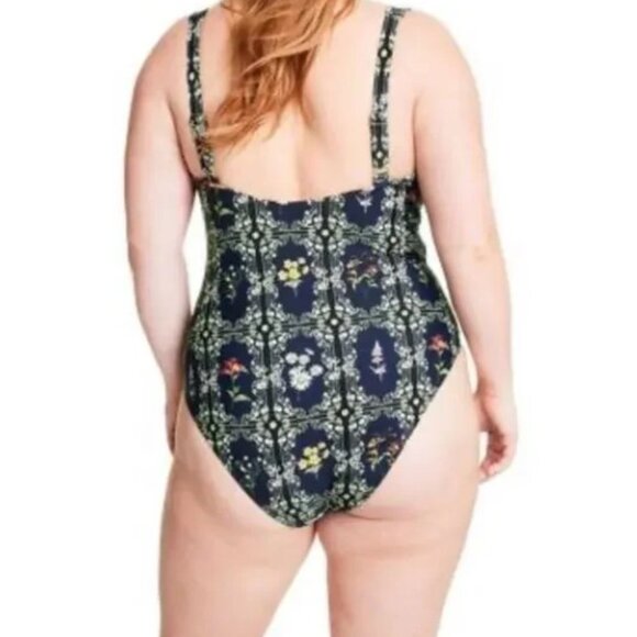 NWT Agua Bendita Navy Dainty Floral Tile Print Cheeky One Piece Swimsuit - Picture 2 of 4